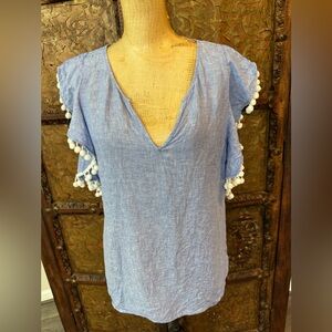 Lilly‎ Pulitzer Blue Ruffled Sleeveless Blouse L